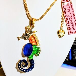 Vintage Betsey Johnson Multicolor Seahorse Necklace